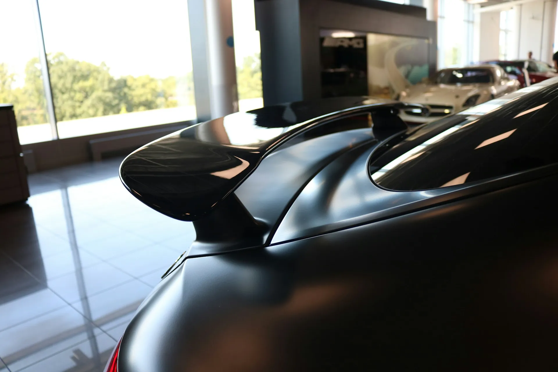 Black performance car detail shot